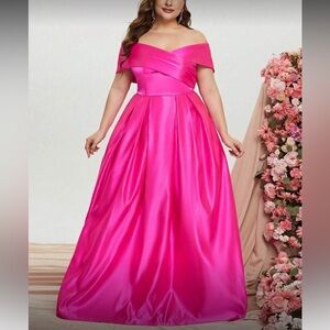 Elegant Pink Off-Shoulder Evening Gown